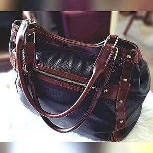 Korchmar Large Ladies Laptop Bag. Handcrafted Leather Bag With Silver Grommets.